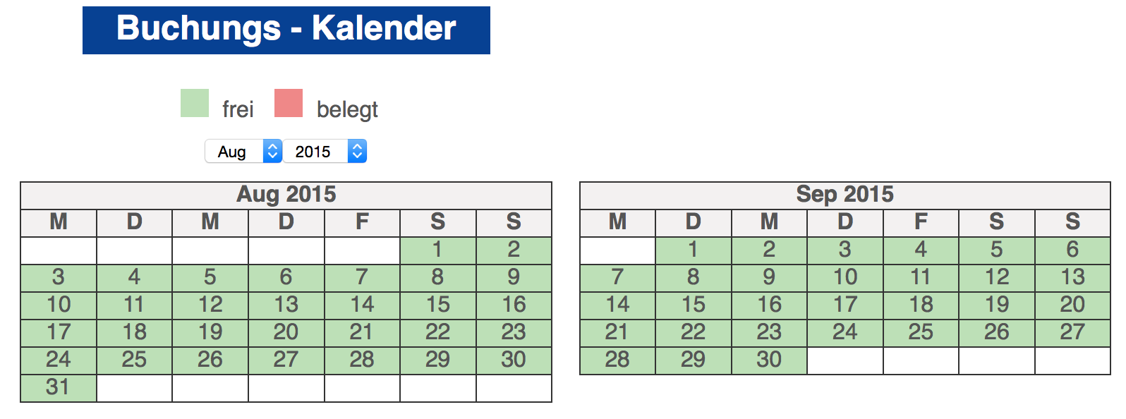 Kostenlose Belegungskalender für eine Ferienwohnung